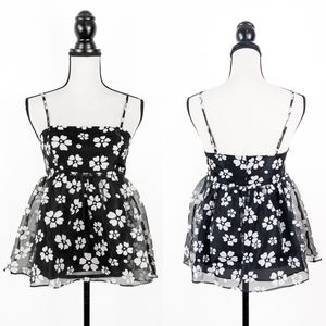 NWT Storia Black and White Floral Baby Doll Cami Top